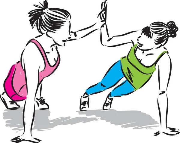Twee Vrouw Fitness Werken Uit Vector Illustratie — Stockvector
