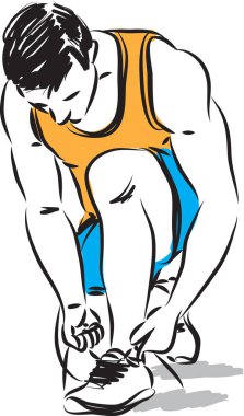 Fitness Man Tighting Ayakkabı Bağcıklar Vektör İllüstrasyon
