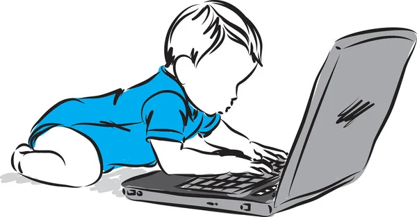Bebê Com Ilustração Vetorial Laptop —  Vetores de Stock