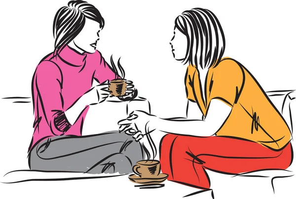 Две Женщины Разговаривают Вместе Чашкой Векторной Иллюстрации Кофе — стоковый вектор