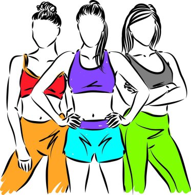 Fitness kadınları üç vektör illüstrasyonu