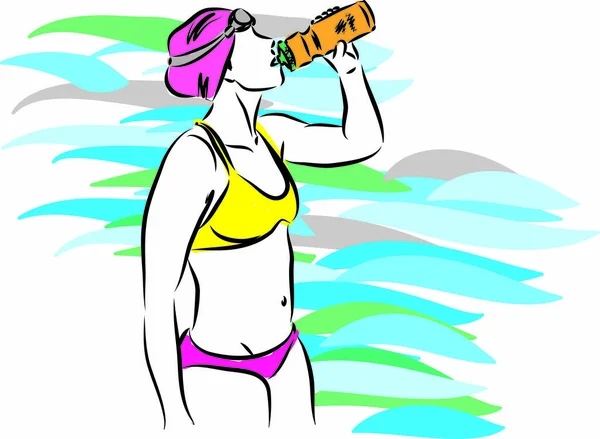 Profi Schwimmer Trinkt Wasser Vektor Illustration — Stockvektor
