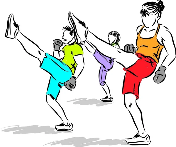 Pessoas Fitness Kick Boxing Vetor Ilustração — Vetor de Stock