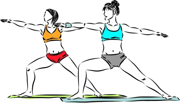 Fitness Mujeres Estiramiento Vector Ilustración — Vector de stock