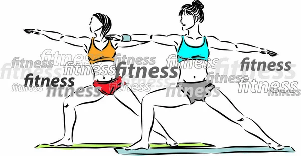 Lettering Fitness Women Stretching Vector Illustration — Stock Vector
