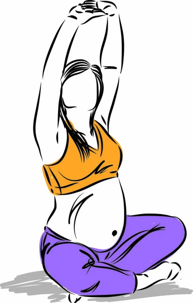 Femme Enceinte Étirant Bras Levants Vecteur Illustration — Image vectorielle