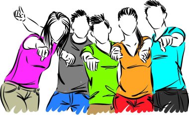 arkadaş grubu eğlenceli vektör çizimi yapıyor