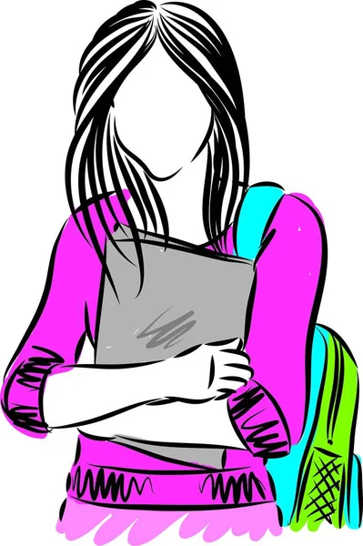 Teenager Menina Estudante Woman Vector Ilustração — Vetor de Stock