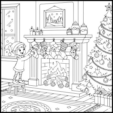 Elf Noel Boyama Sayfası Çocuklar için Kolay Yazdırılabilir