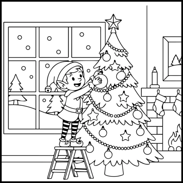 Elf Noel Boyama Sayfası Çocuklar için Kolay Yazdırılabilir