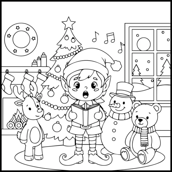 Elf Noel Boyama Sayfası Çocuklar için Kolay Yazdırılabilir