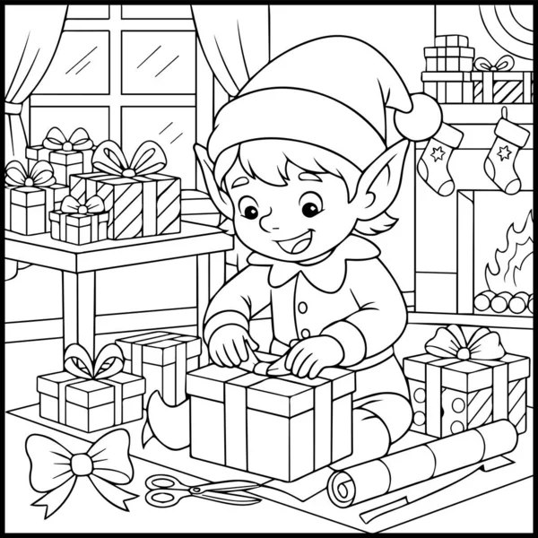 Elf Noel Boyama Sayfası Çocuklar için Kolay Yazdırılabilir