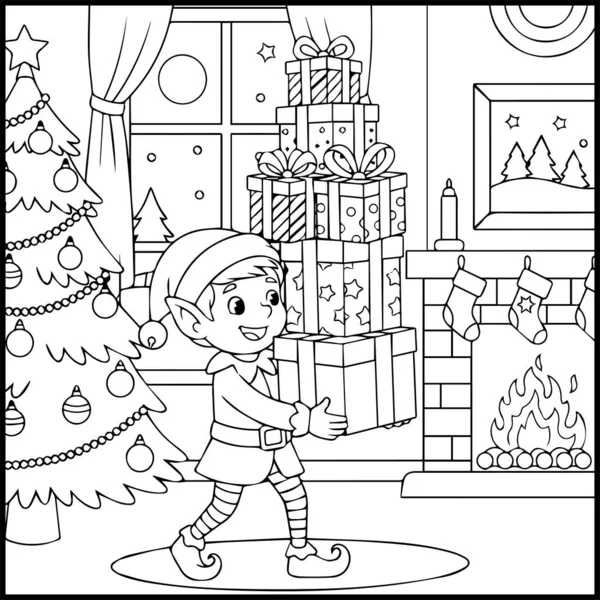 Elf Noel Boyama Sayfası Çocuklar için Kolay Yazdırılabilir