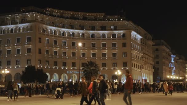 Thessalonique Grèce Novembre 2018 Place Aristotelous Nuit Vue Nocturne Foule — Video