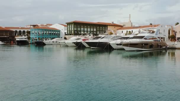 Cyprus Limassol Marina Day View Yachts Moored Luxury Vessels Organized — Stock Video