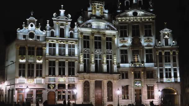 Brussel België Januari 2016 Grand Place Historische Gebouwen Gevel Nacht — Stockvideo