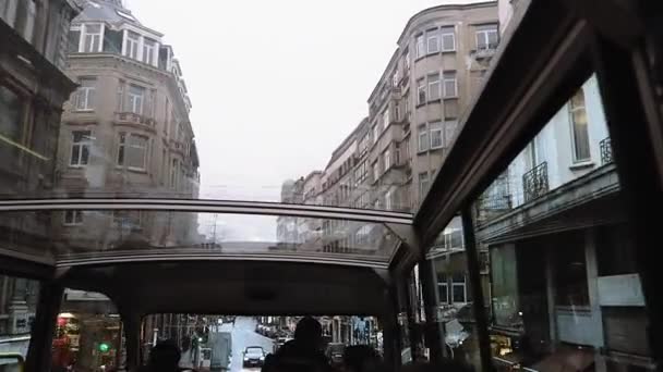 Brussel België Januari 2016 Stad Bezienswaardigheden Hop Hop Service Bus — Stockvideo