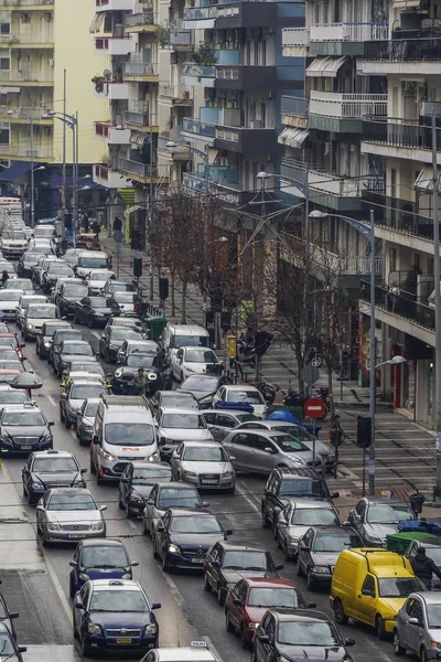 Салоники Греция Января 2019 Года Пробка Центральных Дорогах Города Греческие — стоковое фото