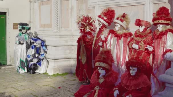 Veneza Itália Fevereiro 2019 Máscara Carnaval Poses Fantasia Campo San — Vídeo de Stock