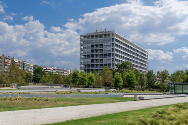 Selanik, Yunanistan - 31 Ağustos 2019: Makedonia Palace beş yıldızlı ikonik otel cephesi.
