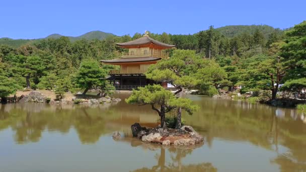 Kyoto Japonský Zlatý Pavilon Kinkakuji Zen Buddhistický Chrám Jezeře Den — Stock video