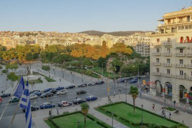 Selanik, Yunanistan - 16 Ekim 2019: Üst Şehir & Aristoteles Meydanı.
