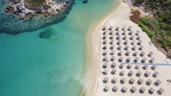 Terreno Mediterráneo Paisaje Griego Playa Arena Drone Shot Vista Aérea — Foto de Stock