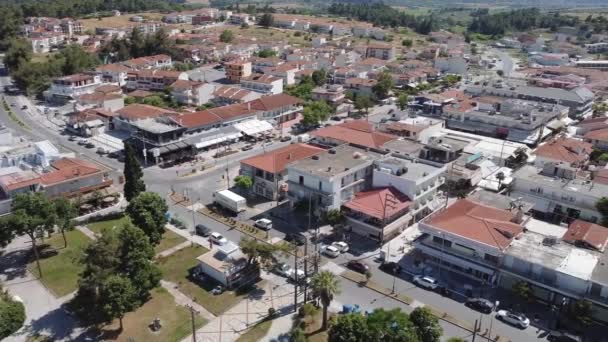 Calcidica Grecia Villaggio Costiero Paesaggio Drone Panning Colpo Veduta Aerea — Video Stock