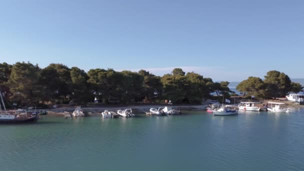 Drone Volant Dessus Des Bateaux Pêche Caïques Menant Mer Calme — Video