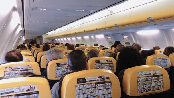 Пассажиры Салоне Самолета Ryanair Время Полета Внутренняя Часть Boeing 737 — стоковое видео