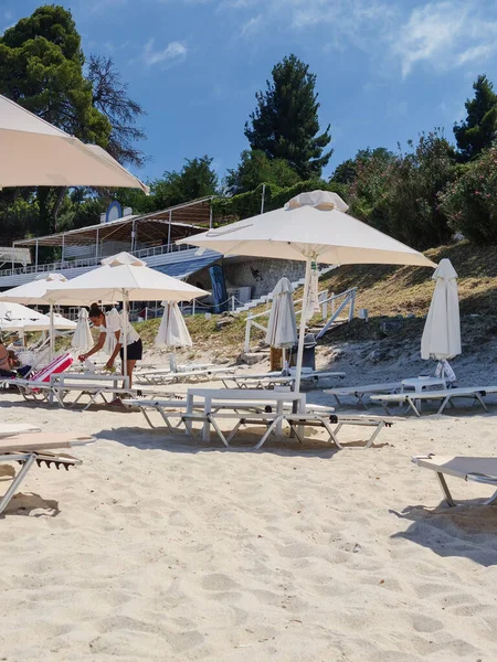 Limpieza Eficaz Del Bar Playa Tomando Sol Para Reducir Riesgo — Foto de Stock