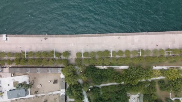 Thessaloniki Grekland Antenn Drönare Landskap Utsikt Över Renoverad Strandpromenad Med — Stockvideo