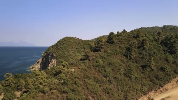 Mediterrane Griechische Landschaft Küstenwald Drohne Erschossen Luftaufnahme Von Sithonia Chalkidiki — Stockvideo