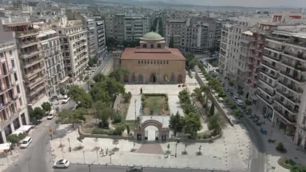 Salonicco Grecia Veduta Aerea Drone Della Chiesa Bizantina Santa Sofia — Video Stock