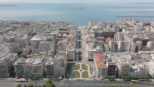 Salonicco Grecia Veduta Aerea Drone Piazza Aristotele Con Traffico Panorama — Video Stock