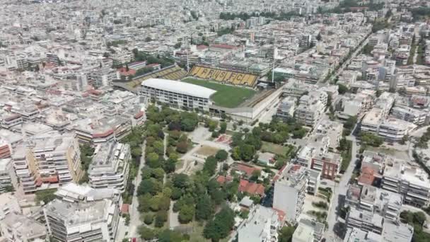Salonicco Grecia Paesaggio Drone Colpo Aris Charilaou Stadio Vista Aerea — Video Stock
