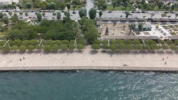 Thessaloniki Grekland Antenn Drönare Landskap Utsikt Över Renoverad Strandpromenad Med — Stockvideo