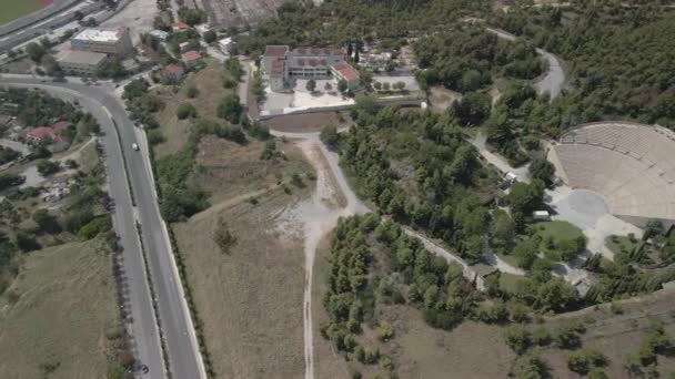 Tesalónica Vista Aérea Del Paisaje Drones Del Moderno Teatro Griego — Vídeo de stock