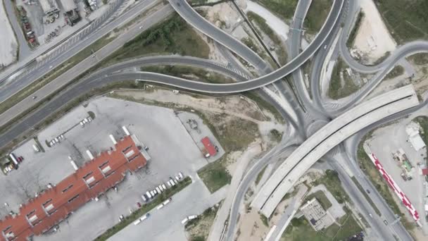 Aerial Drone Landscape Interchange Traffic Ring Road Grade Separation Thessaloniki — Stock Video