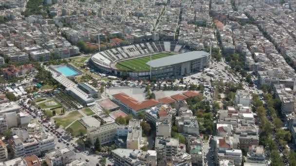 Thessaloniki Greece Landscape Drone Shot Paok Toumba Stadium Grass Aerial — Stock Video