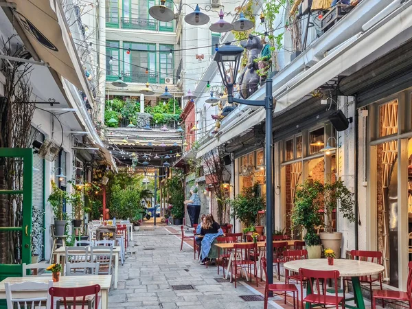 Thessaloniki Grecia Escena Gastronómica Helénica Personas Restaurantes Taberna Aire Libre — Foto de Stock