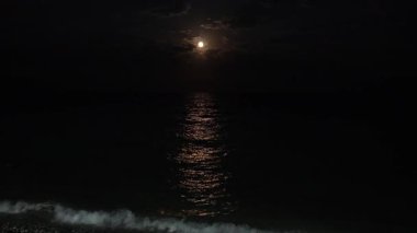 Gece deniz yüzeyinde ay ışığı. Yüksek kalite 4k görüntü