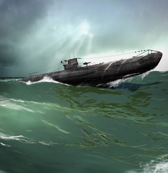 Немецкая подводная лодка в Северной Атлантике — стоковое фото