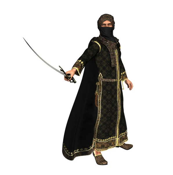 Muslimska krigare prins med Scimitar Sword — Stockfoto