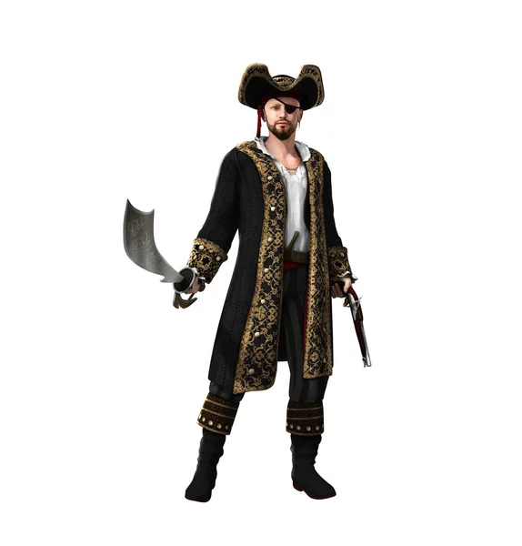 Capitão pirata segurando espada e pistola — Fotografia de Stock
