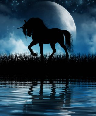 Sihirli Unicorn karşı ayın yukarıdan