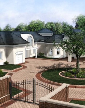 Karmaşık, Bina bir rüya ev Emlak için 3d lider açık driveway render illüstrasyon