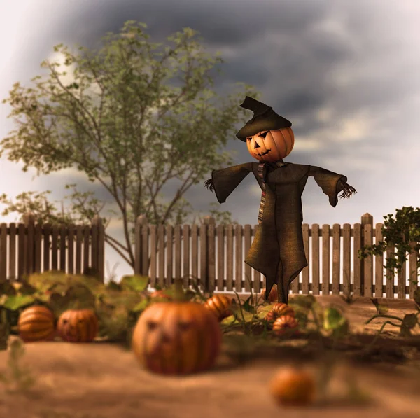 Scary Scarecrow  Jack Pumpkin Patch — Stock Photo, Image