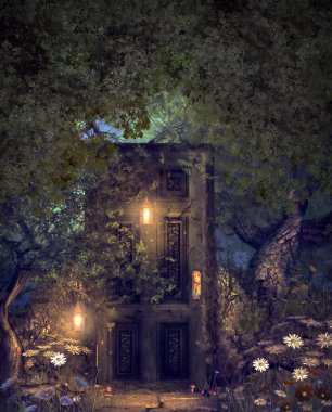 Gizli bir kapı ile sihirli fantezi dünya ahşap