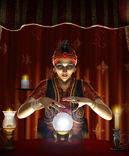 Dramatische Concept Van Een Mystic Mystic Vrouwelijke Gypsy Waarzegster Met — Stockfoto